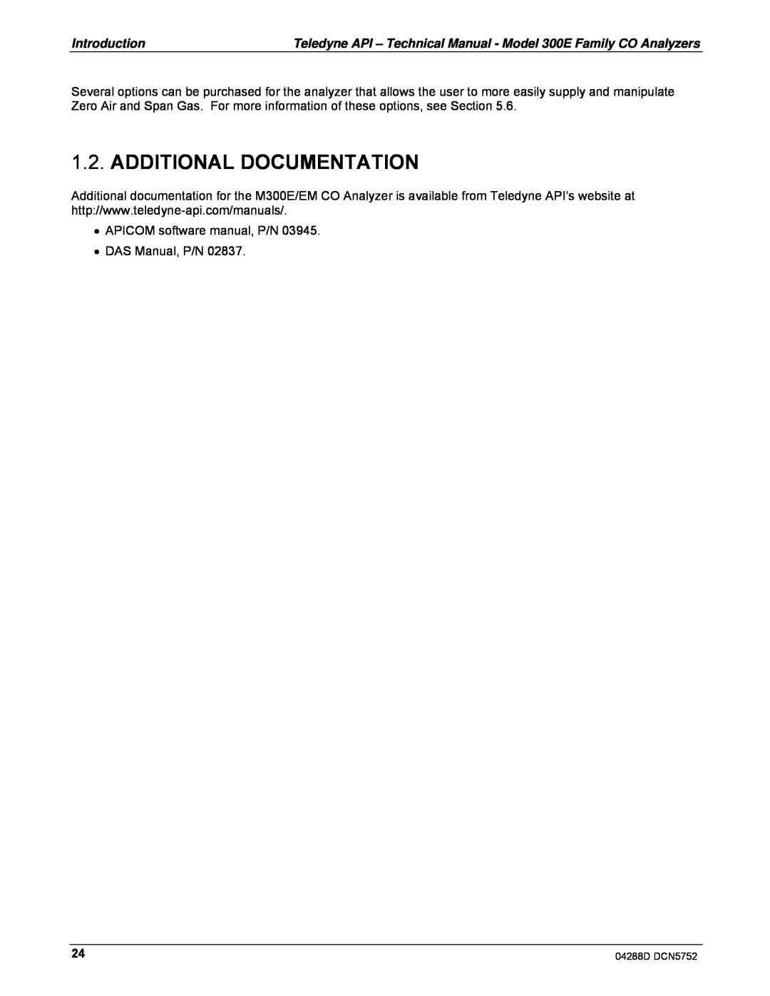 Teledyne M300EM operation manual Additional Documentation 