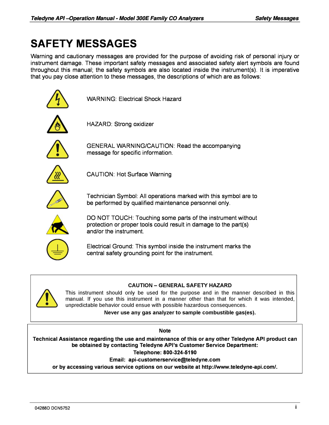 Teledyne M300EM operation manual Safety Messages 