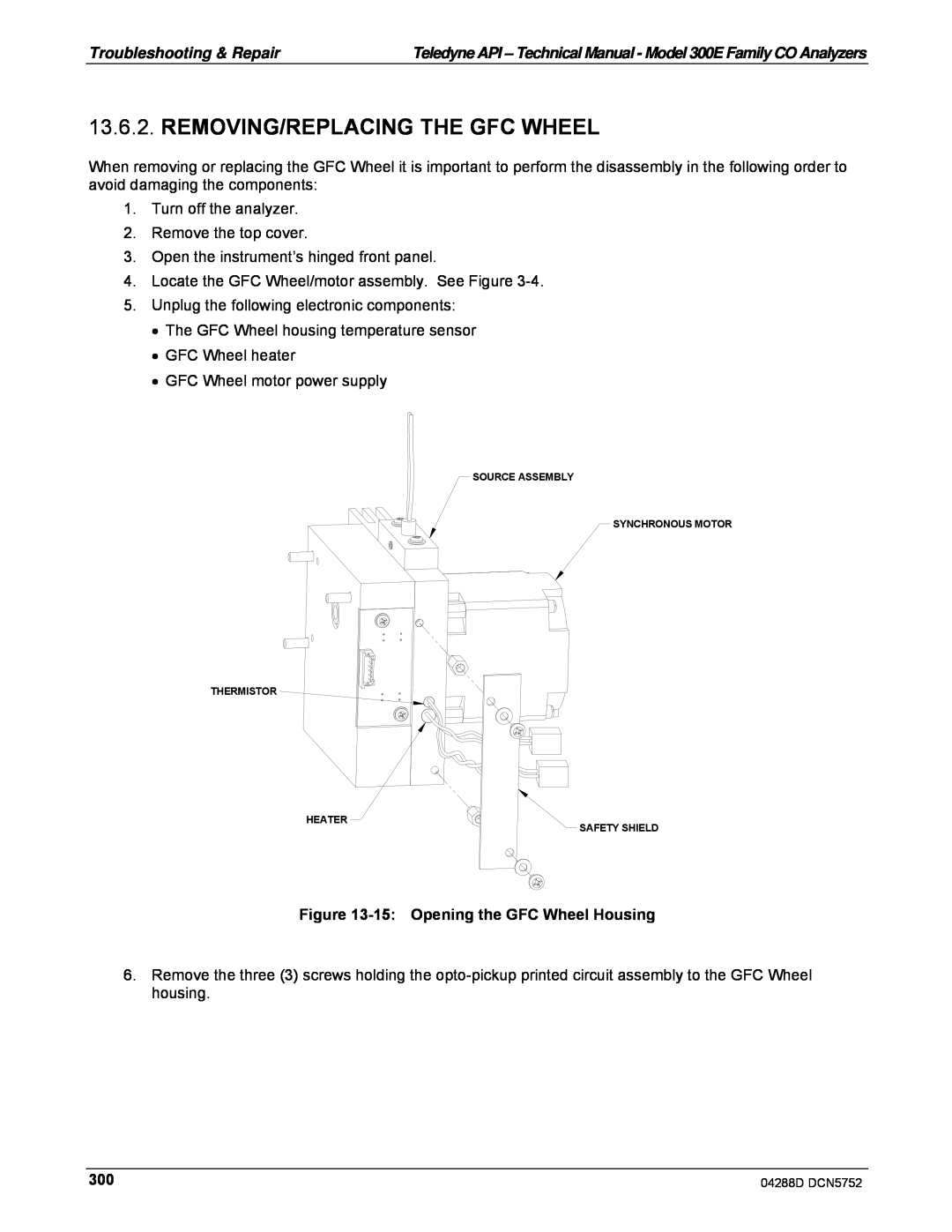 Teledyne M300EM operation manual Removing/Replacing The Gfc Wheel, 15:Opening the GFC Wheel Housing 