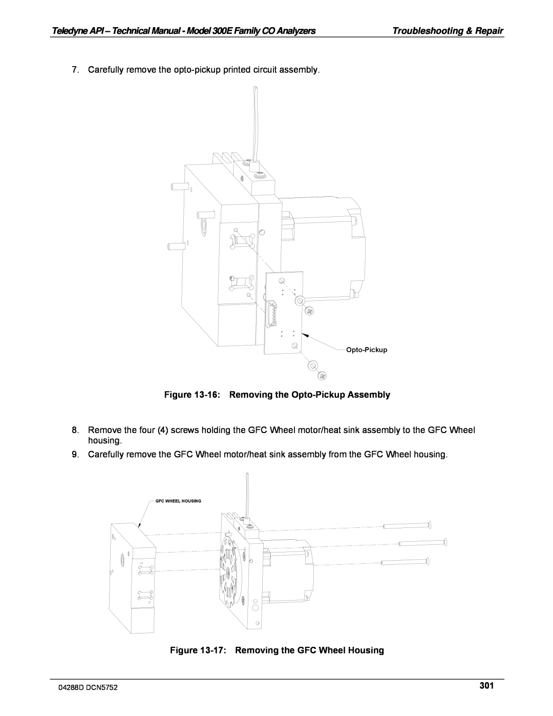 Teledyne M300EM operation manual 16:Removing the Opto-PickupAssembly, 17:Removing the GFC Wheel Housing 