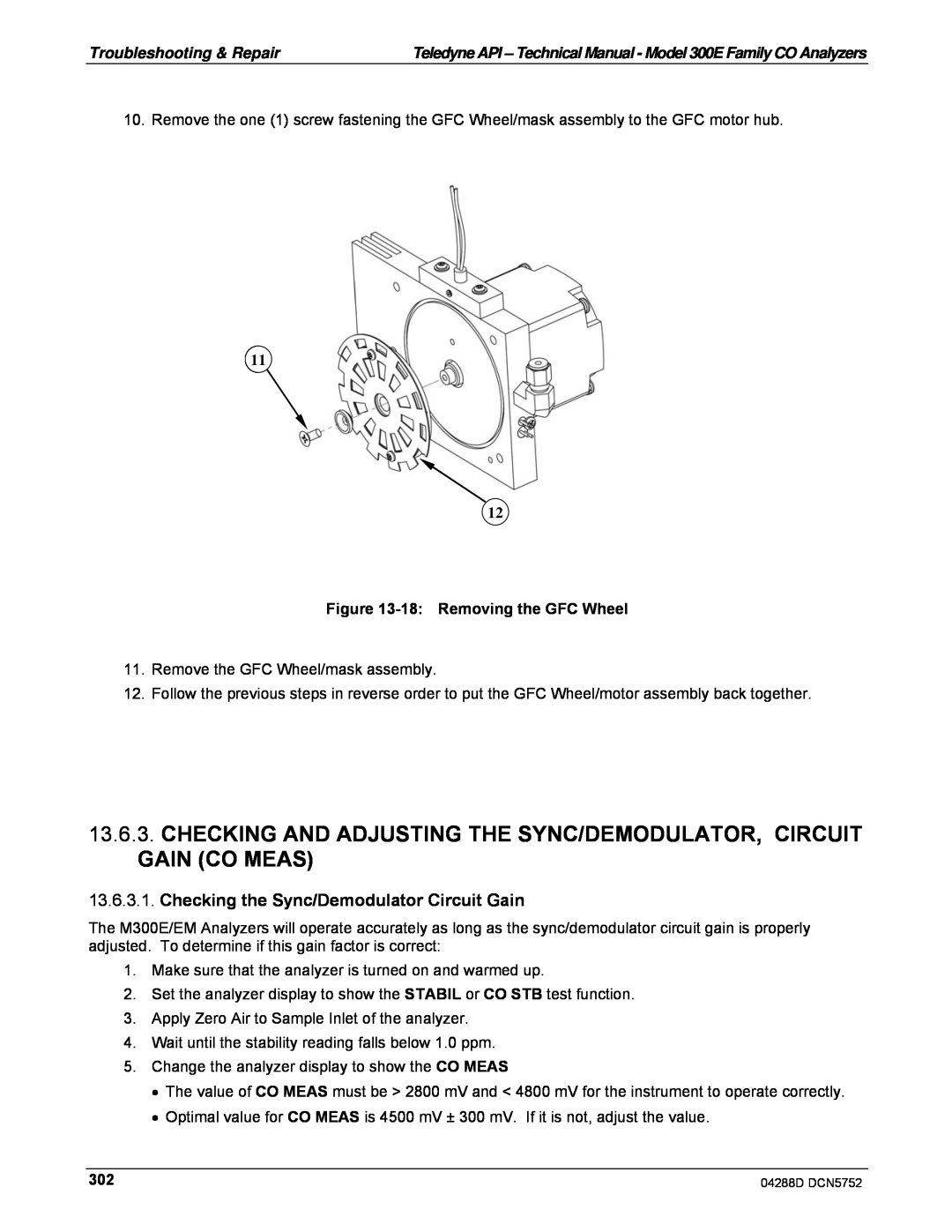 Teledyne M300EM operation manual 18:Removing the GFC Wheel 