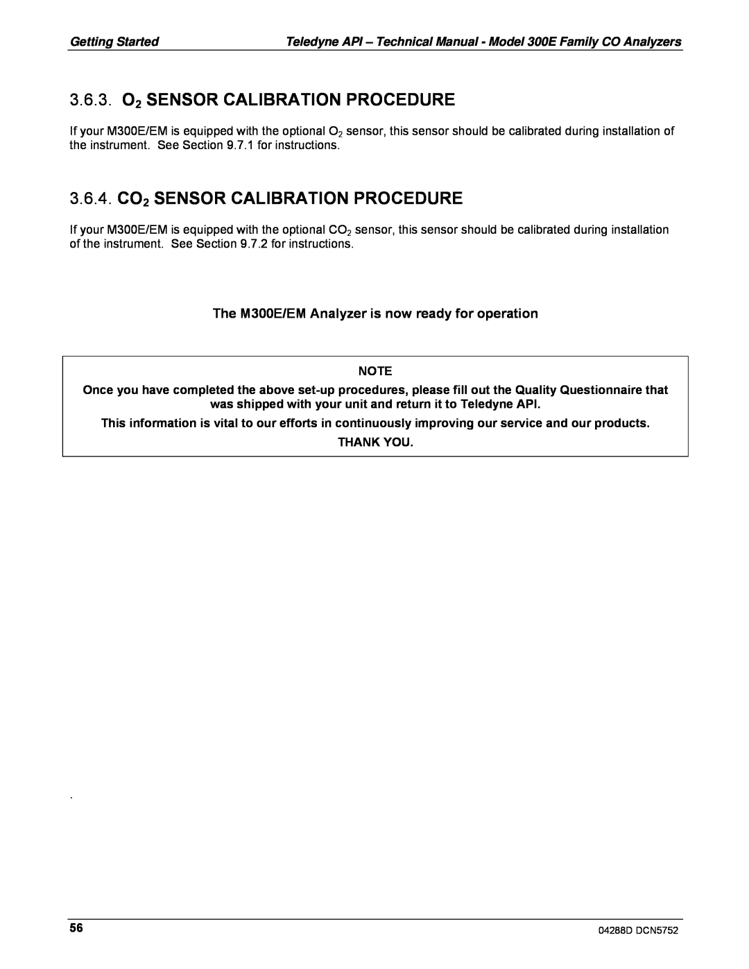 Teledyne M300EM operation manual 3.6.3.O2 SENSOR CALIBRATION PROCEDURE, 3.6.4.CO2 SENSOR CALIBRATION PROCEDURE, Thank You 