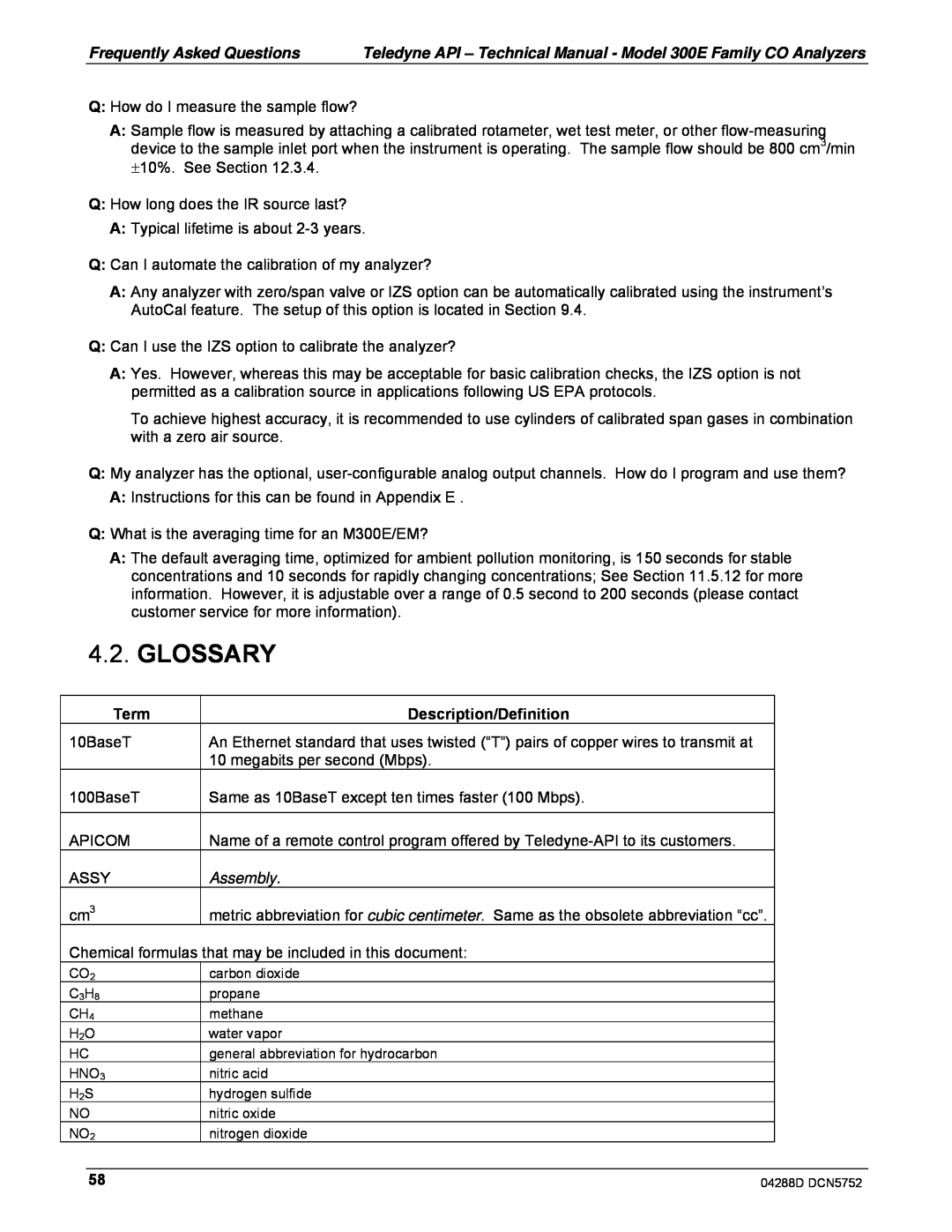 Teledyne M300EM operation manual Glossary, Term, Description/Definition 