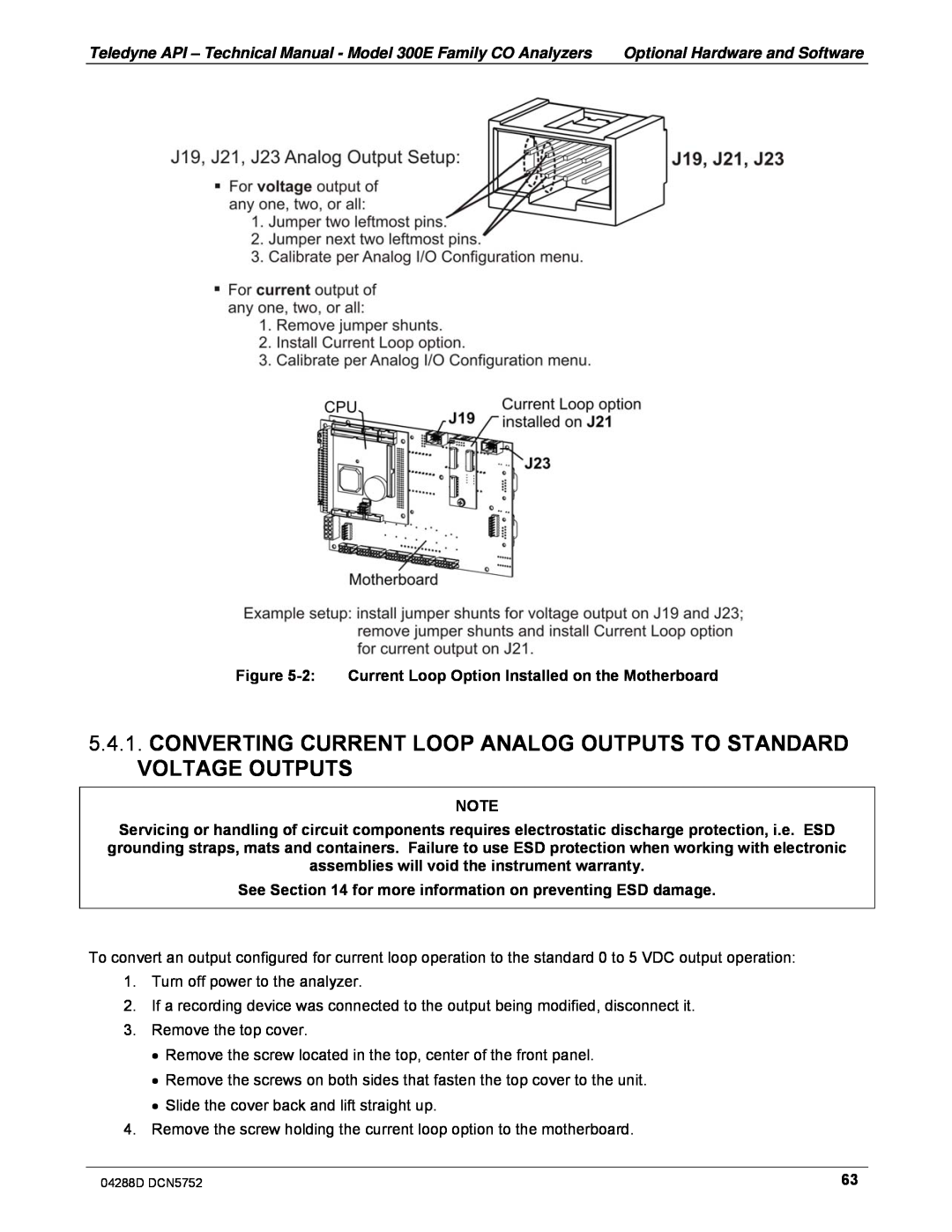 Teledyne M300EM operation manual 2:Current Loop Option Installed on the Motherboard 