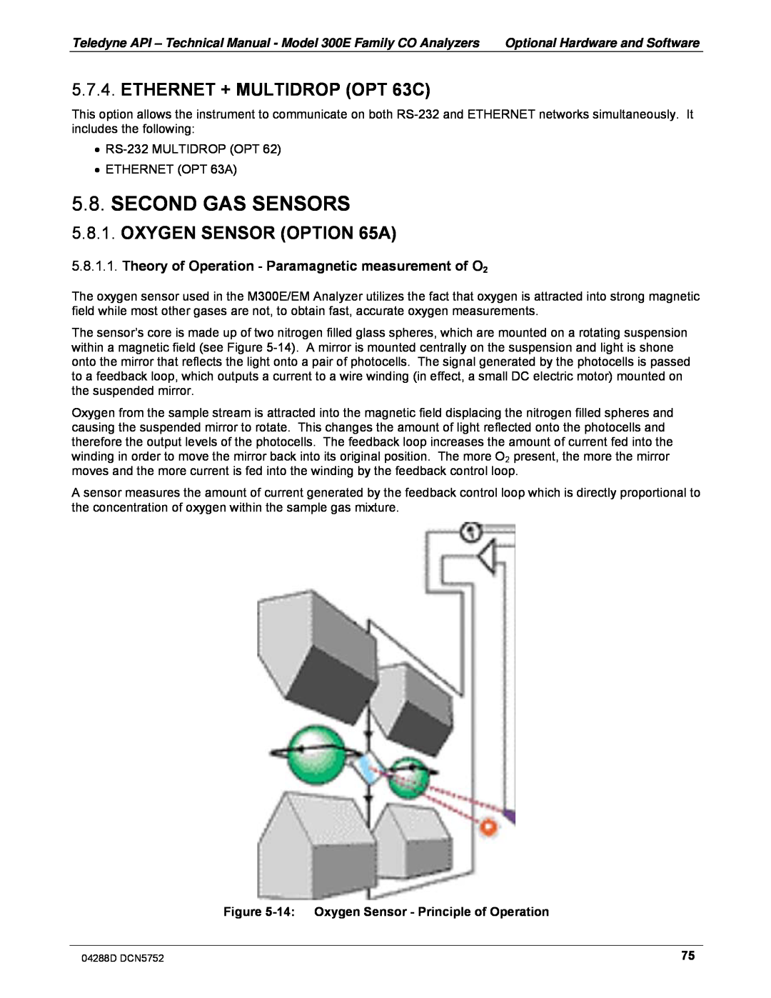 Teledyne M300EM operation manual Second Gas Sensors, ETHERNET + MULTIDROP OPT 63C, OXYGEN SENSOR OPTION 65A 
