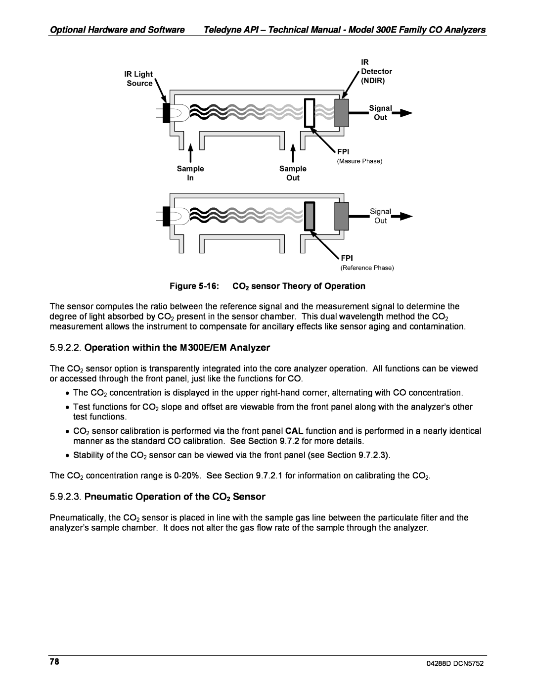 Teledyne M300EM operation manual Operation within the M300E/EM Analyzer, Pneumatic Operation of the CO2 Sensor 