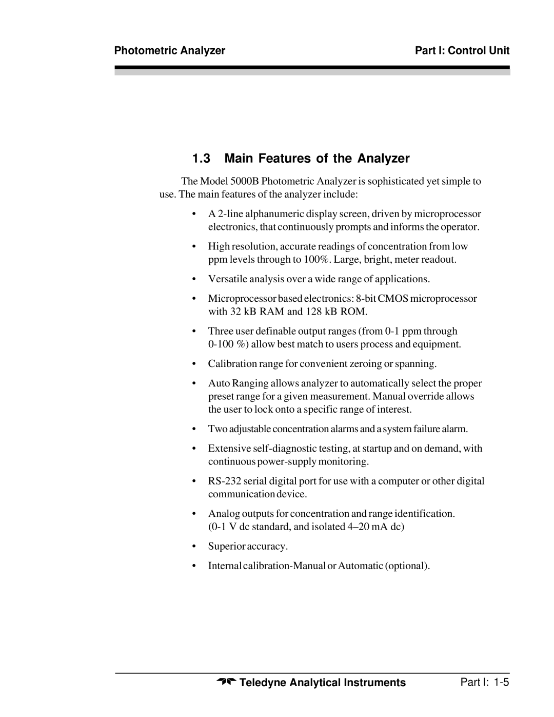 Teledyne M5000B operating instructions Main Features of the Analyzer 