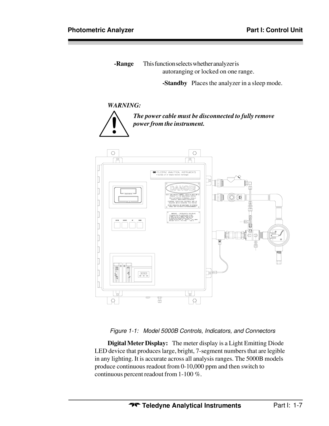 Teledyne M5000B operating instructions Model 5000B Controls, Indicators, and Connectors 