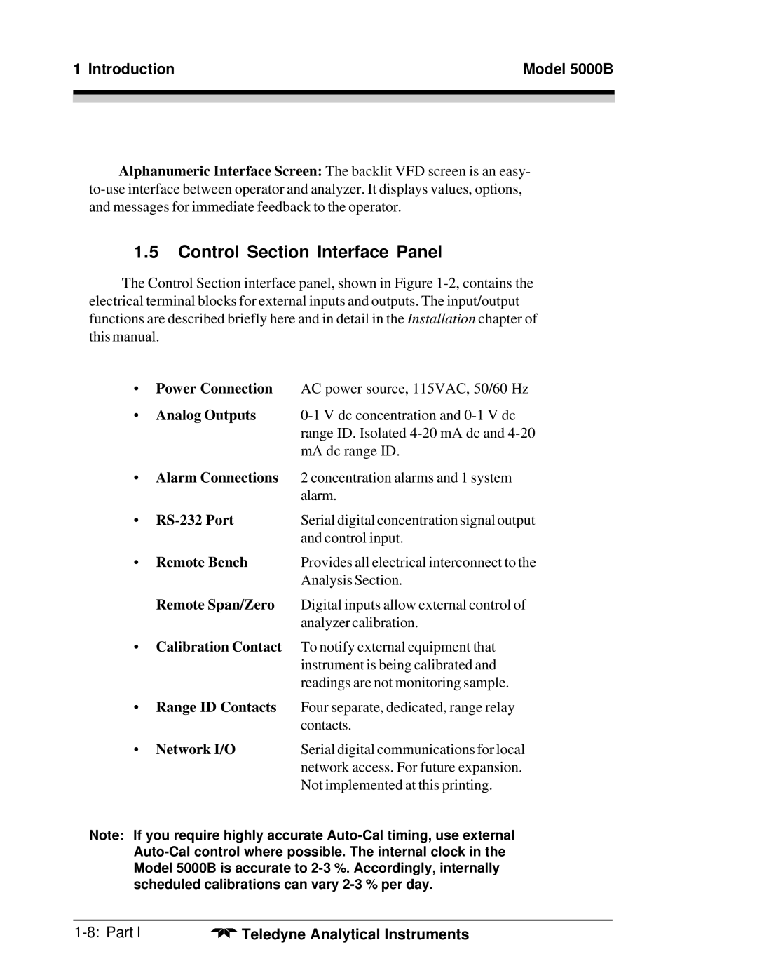 Teledyne M5000B operating instructions Control Section Interface Panel 