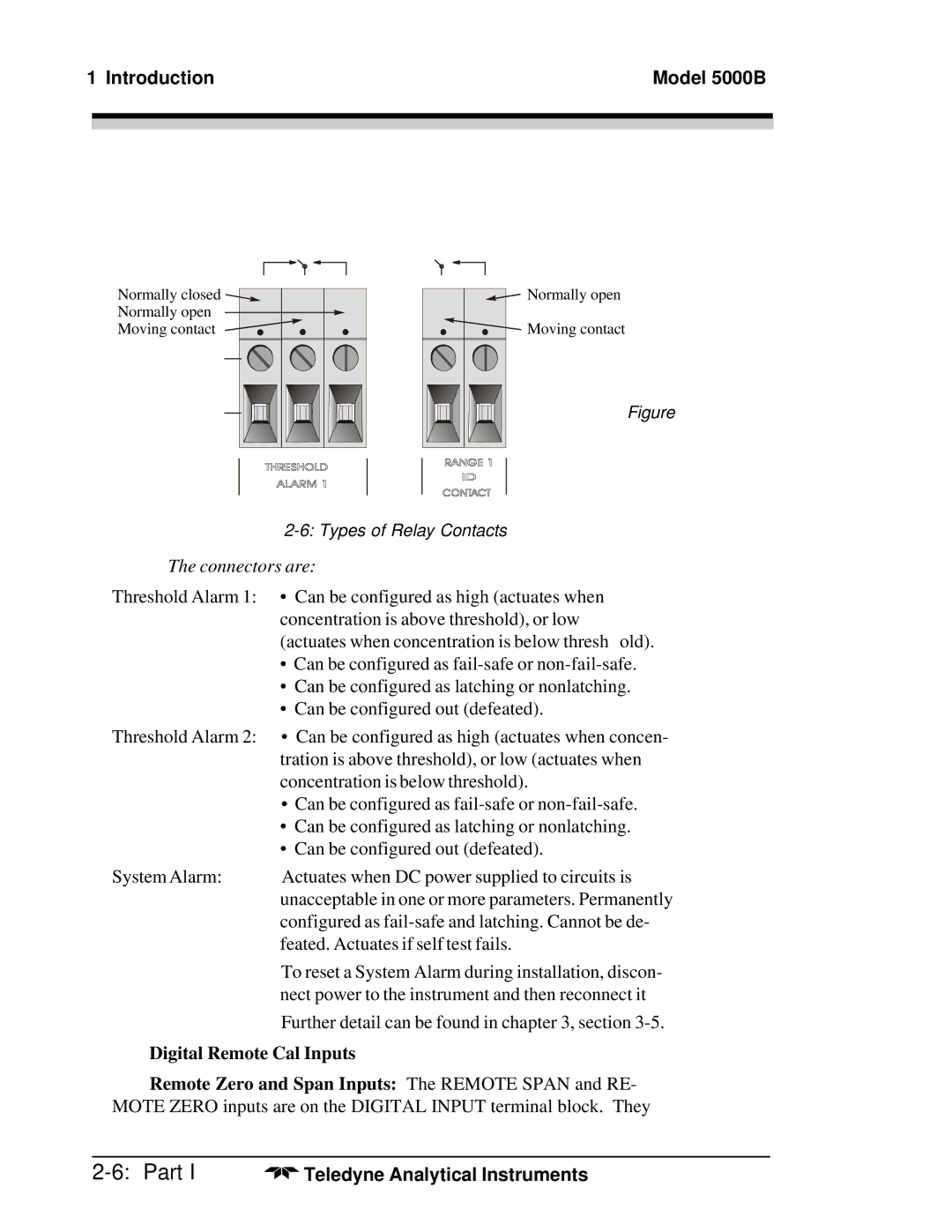 Teledyne M5000B operating instructions Types of Relay Contacts The connectors are 