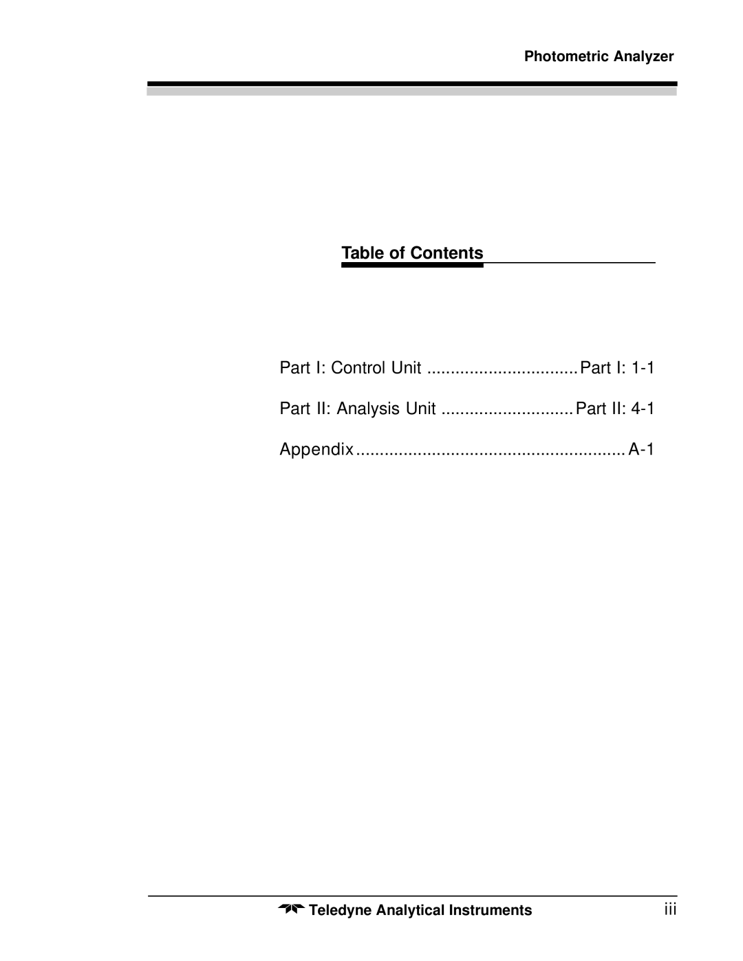 Teledyne M5000B operating instructions Table of Contents, Iii 