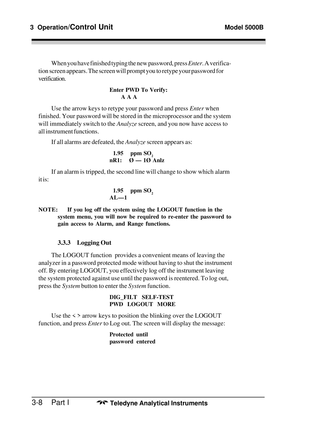 Teledyne M5000B operating instructions Logging Out 