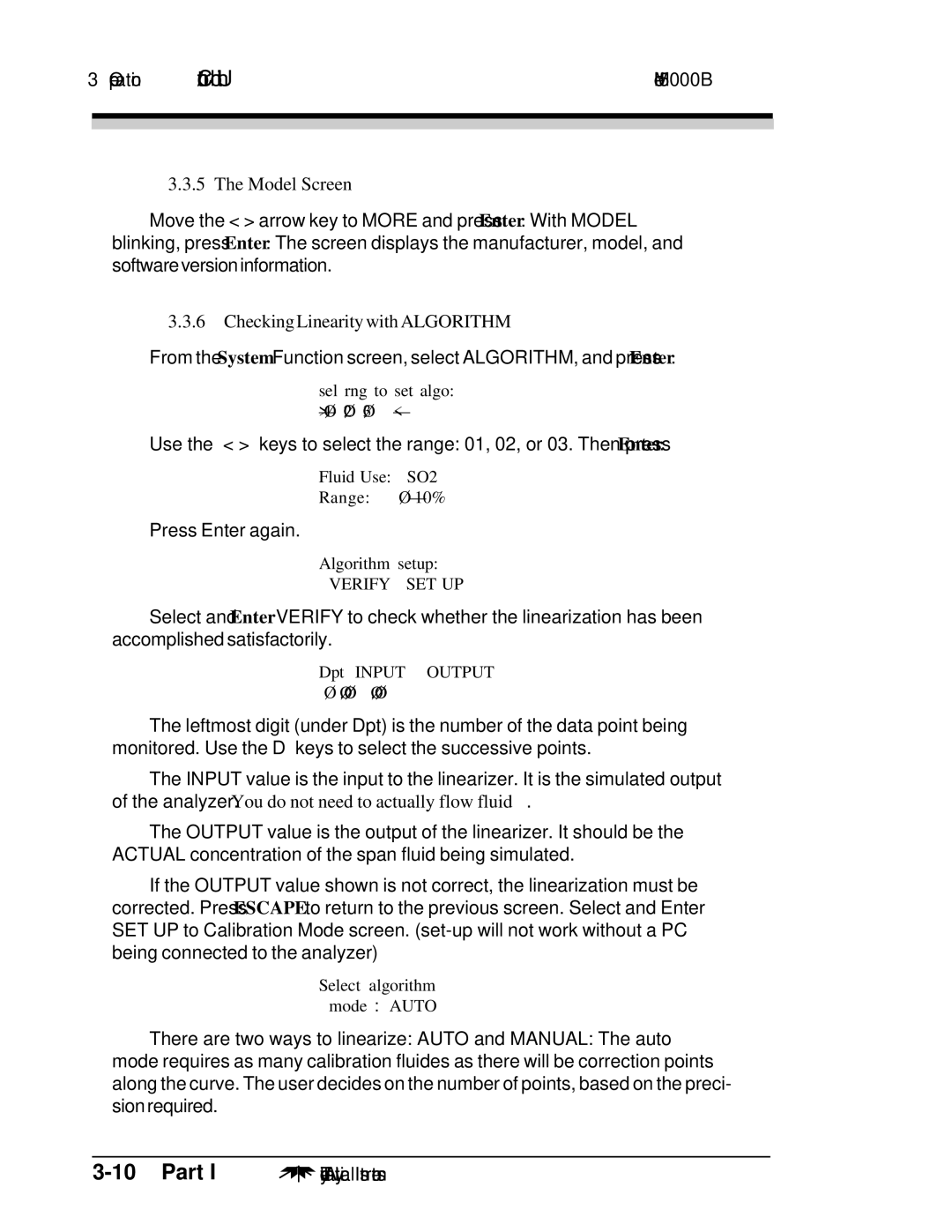 Teledyne M5000B operating instructions Model Screen, CheckingLinearitywithALGORITHM 