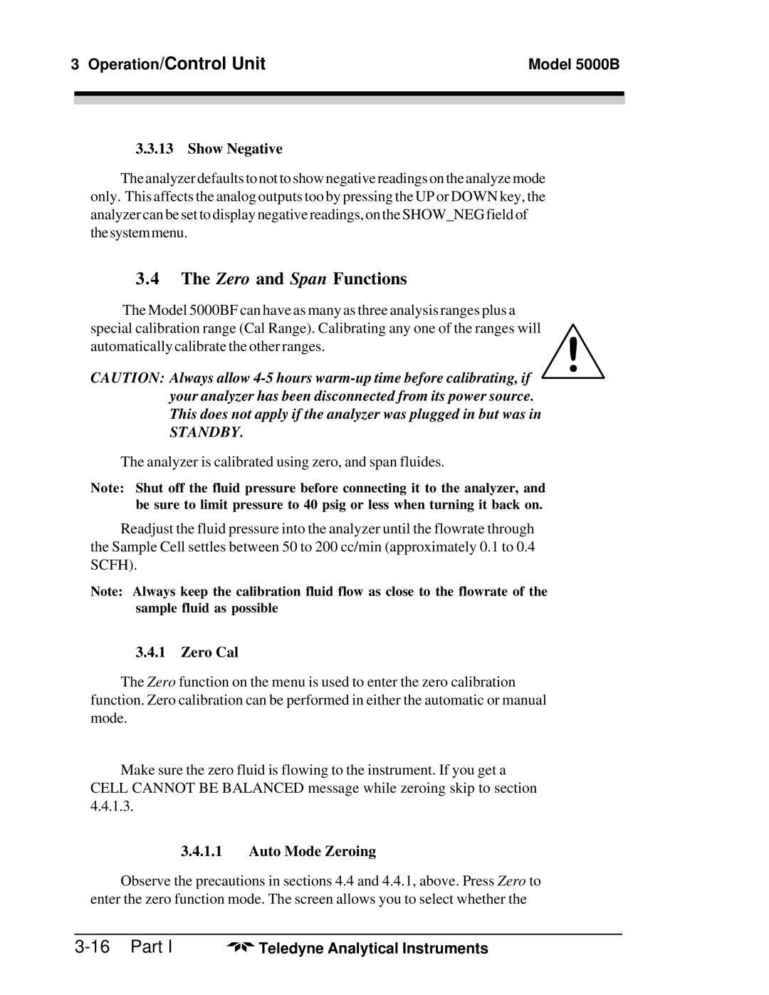 Teledyne M5000B operating instructions Show Negative, Zero Cal, Auto Mode Zeroing 