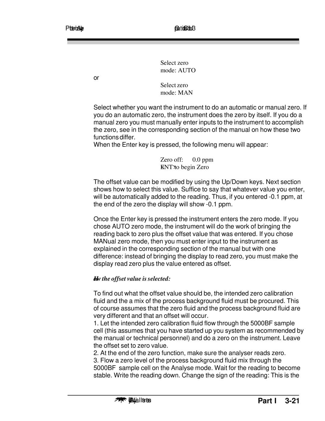 Teledyne M5000B operating instructions Select zero mode Auto Select zero mode MAN, Zero off 0.0 ppm ENT to begin Zero 