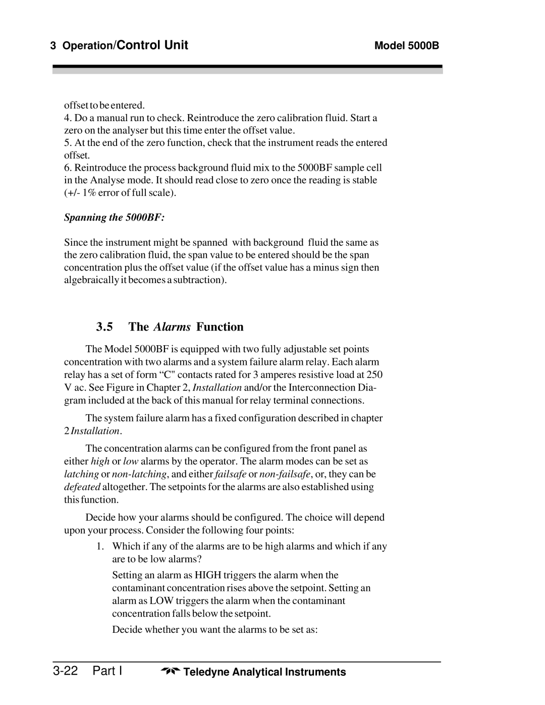 Teledyne M5000B operating instructions Alarms Function 