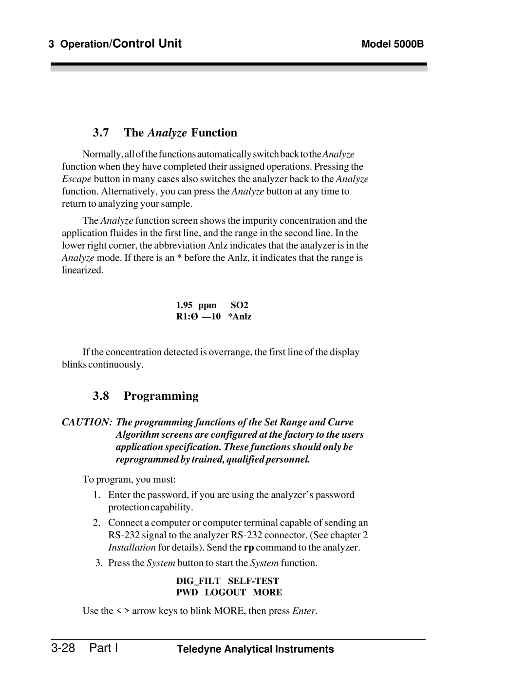 Teledyne M5000B operating instructions Analyze Function 