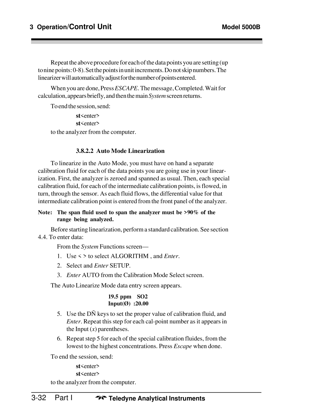 Teledyne M5000B operating instructions Auto Mode Linearization 