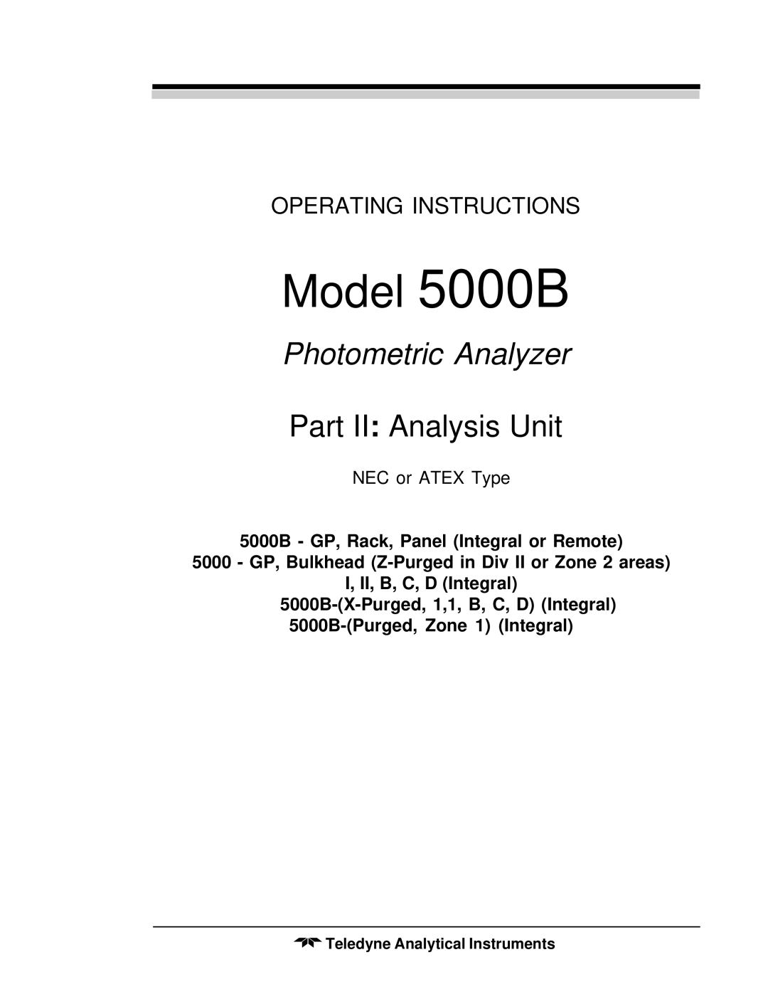 Teledyne M5000B operating instructions Part II Analysis Unit 