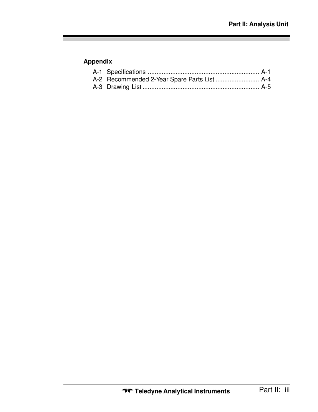 Teledyne M5000B operating instructions Part II Analysis Unit Appendix 