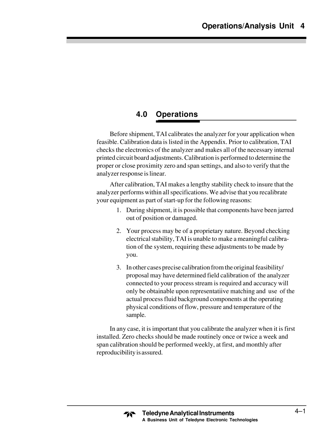 Teledyne M5000B operating instructions Operations/Analysis Unit 