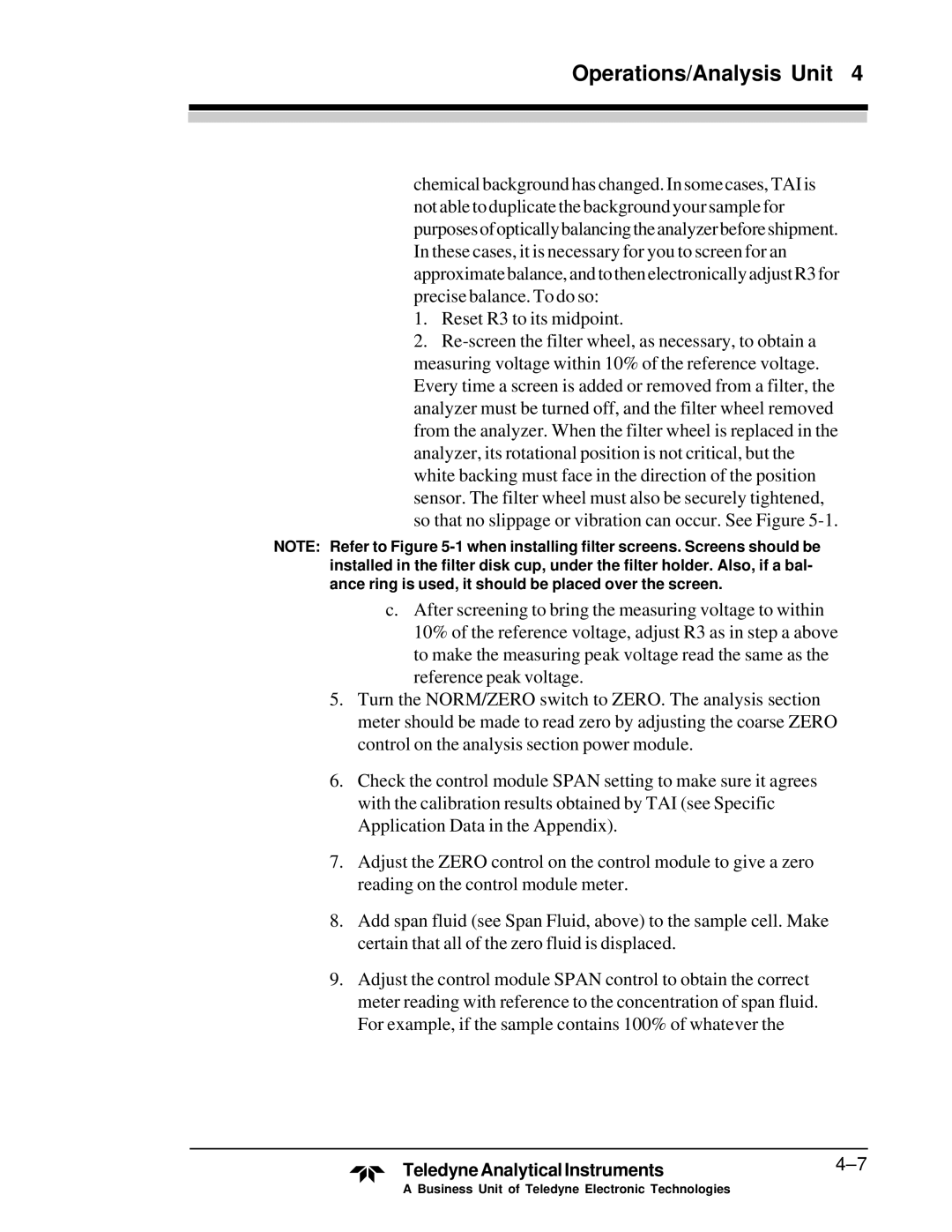 Teledyne M5000B operating instructions TeledyneAnalyticalInstruments4-7 