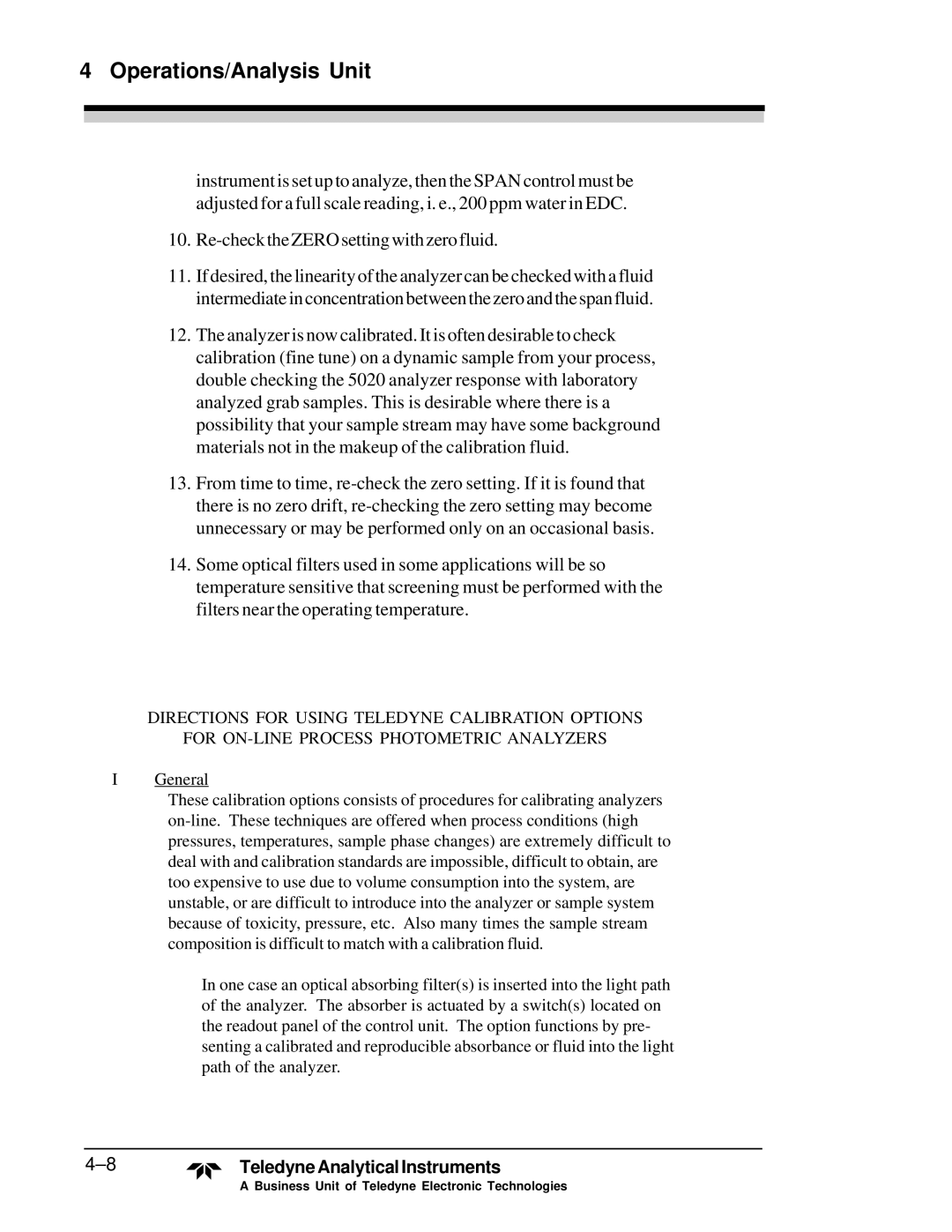 Teledyne M5000B operating instructions Operations/Analysis Unit 