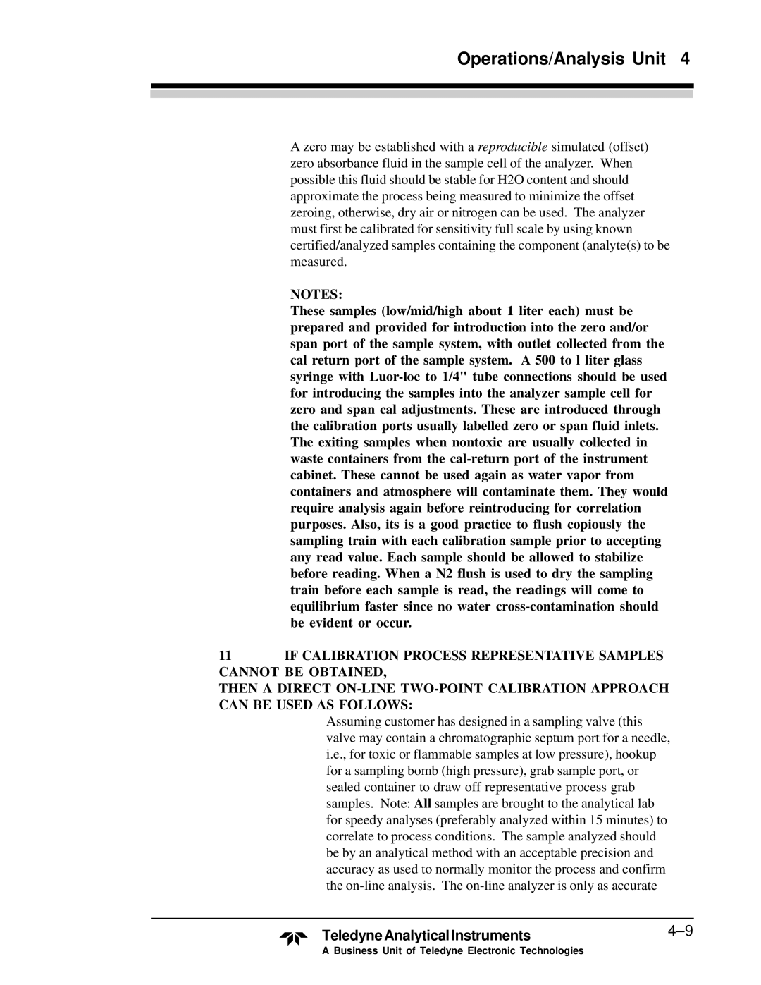 Teledyne M5000B operating instructions TeledyneAnalyticalInstruments4-9 