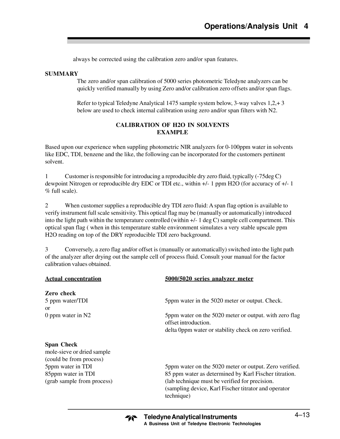 Teledyne M5000B operating instructions TeledyneAnalyticalInstruments4-13 