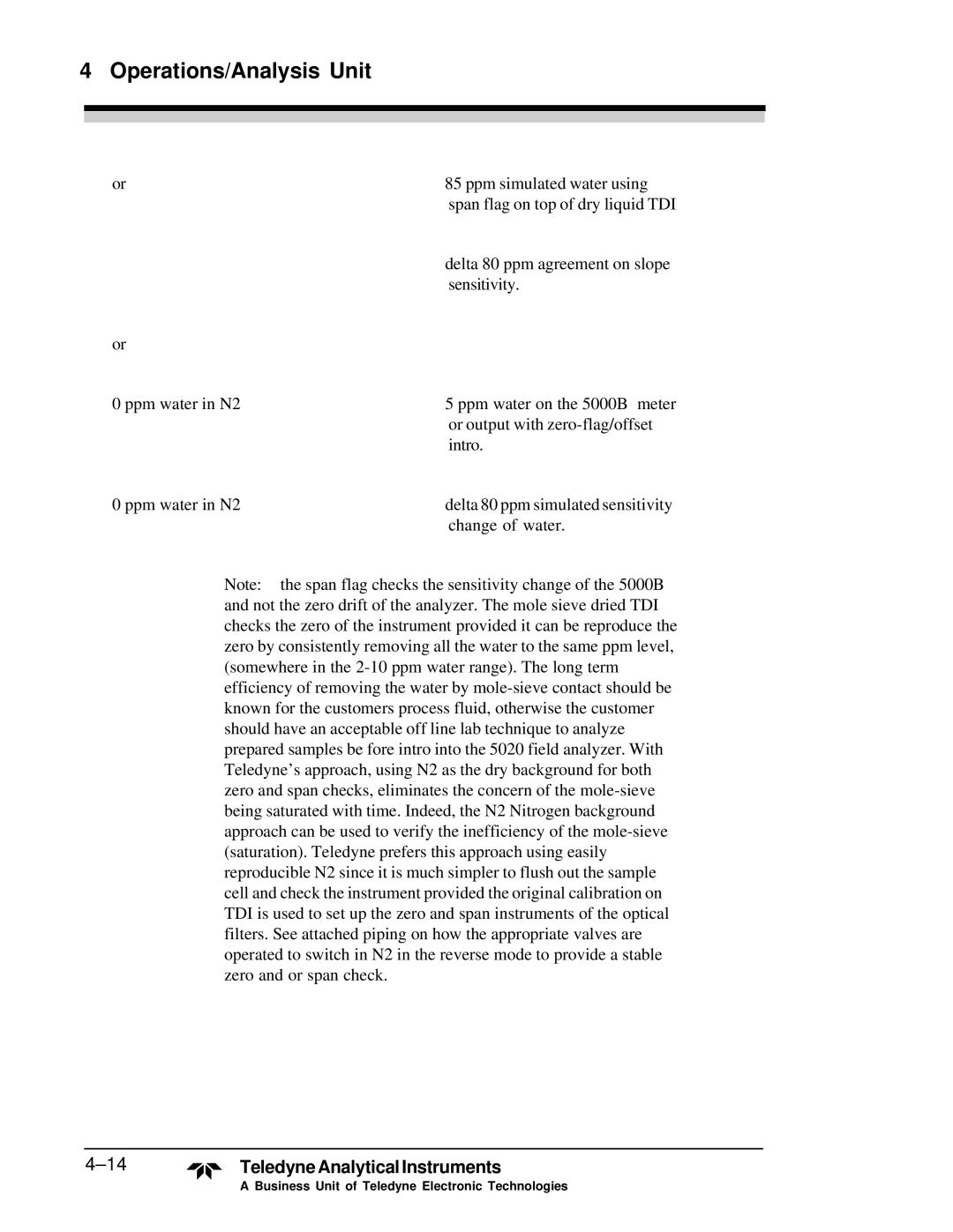 Teledyne M5000B operating instructions Ppm simulated water using 