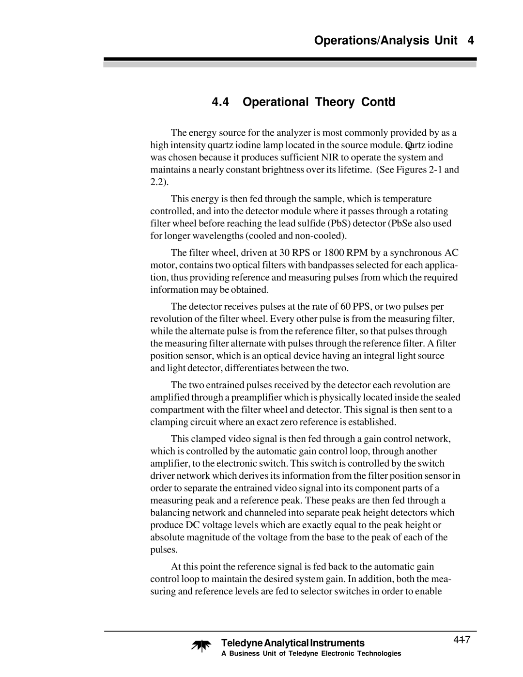 Teledyne M5000B operating instructions Operations/Analysis Unit Operational Theory Contd 