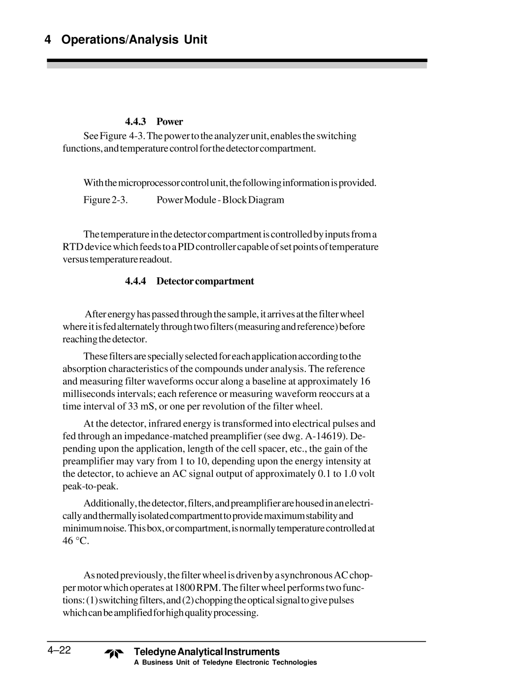 Teledyne M5000B operating instructions Power, Detectorcompartment 