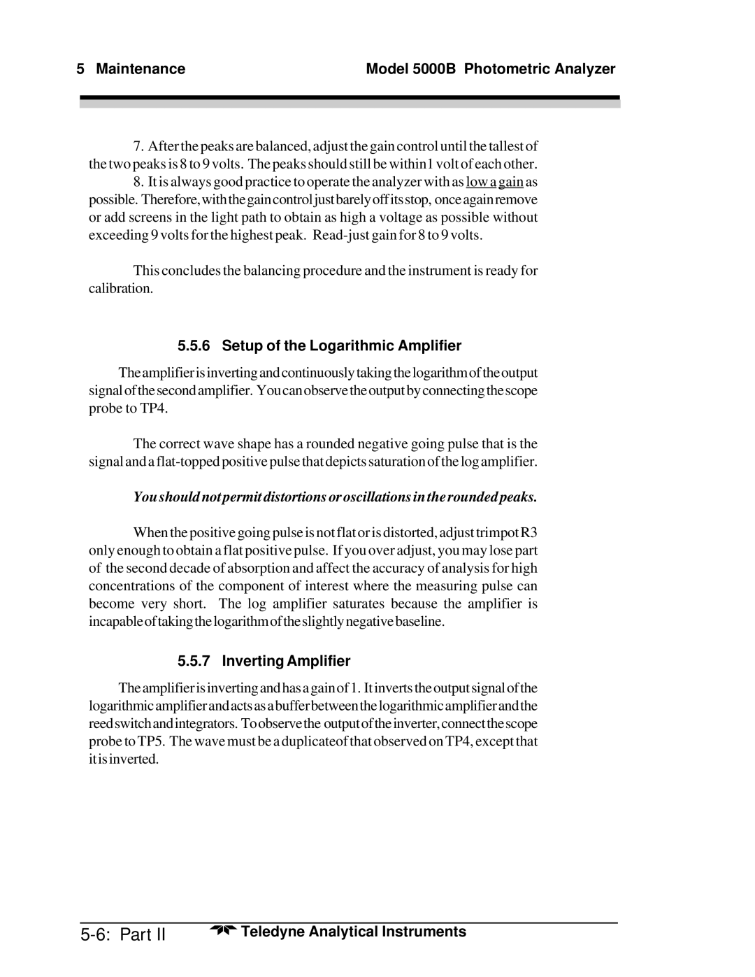 Teledyne M5000B operating instructions Setup of the Logarithmic Amplifier, Inverting Amplifier 