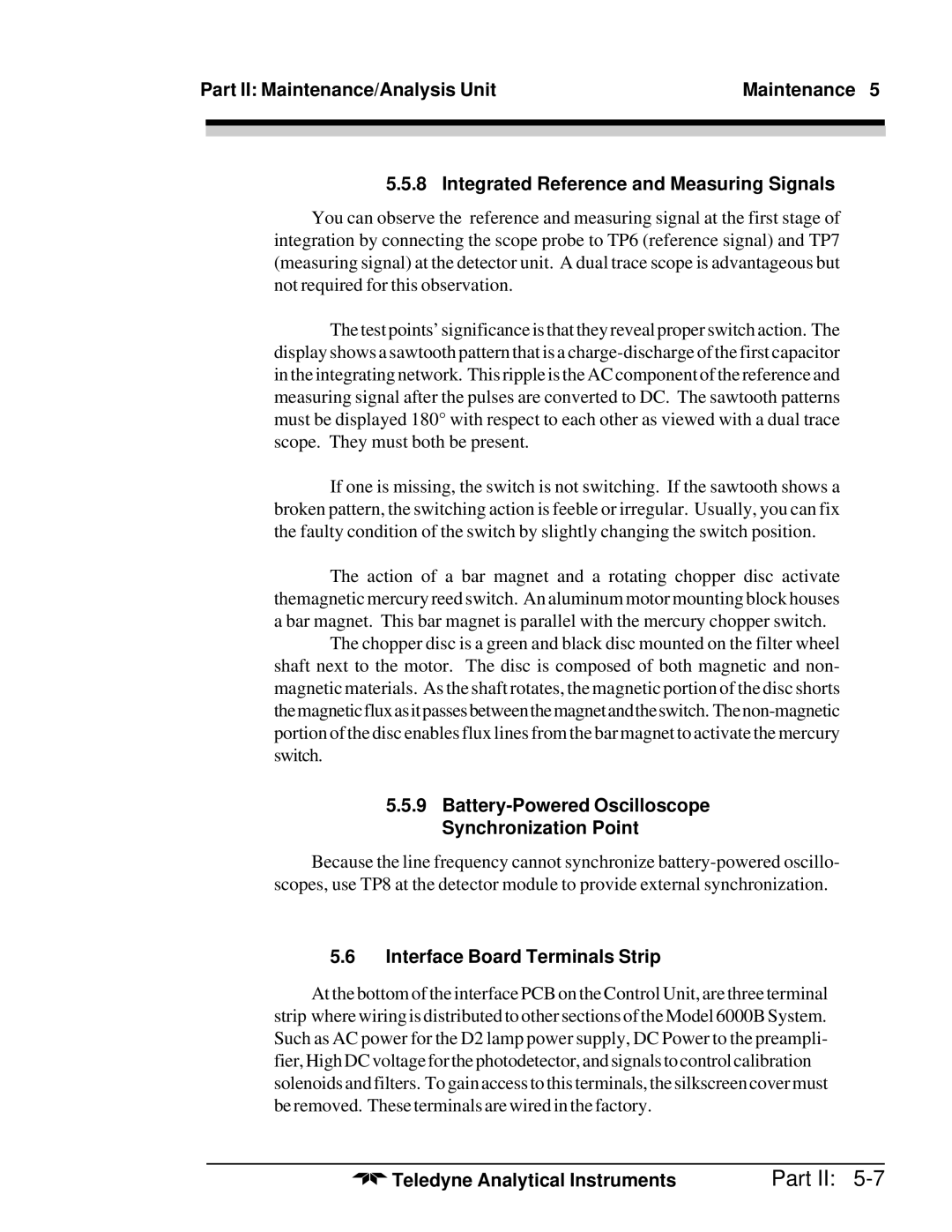 Teledyne M5000B operating instructions Battery-Powered Oscilloscope Synchronization Point, Interface Board Terminals Strip 