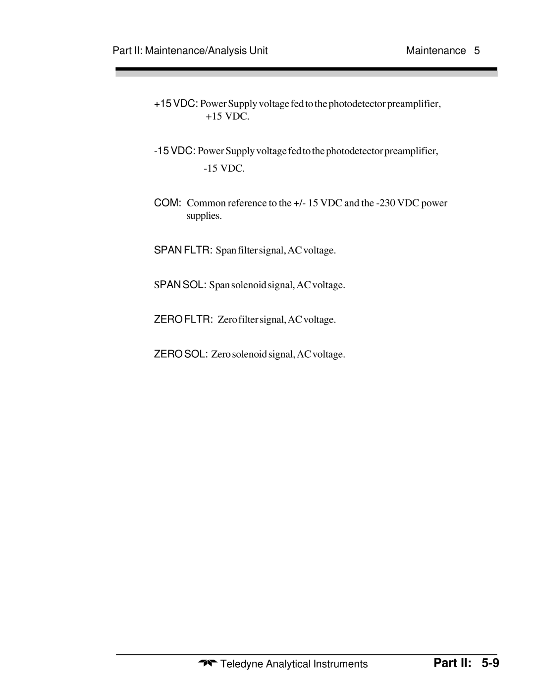 Teledyne M5000B operating instructions Part II Maintenance/Analysis Unit 