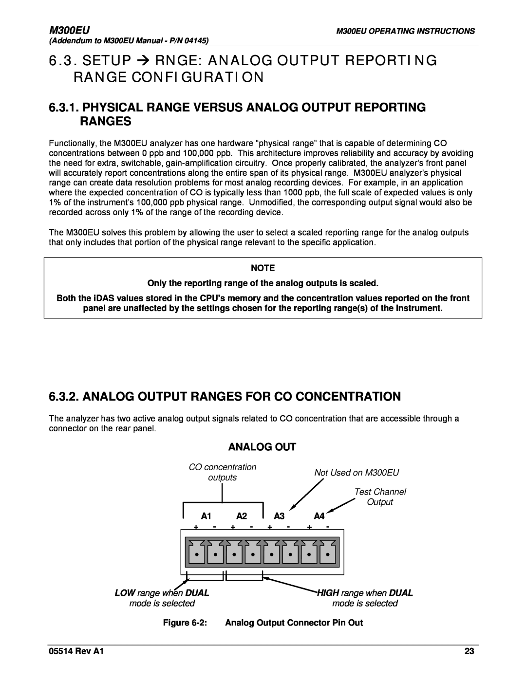 Teledyne Model 300EU Setup Æ Rnge Analog Output Reporting Range Configuration, Analog Output Ranges For Co Concentration 