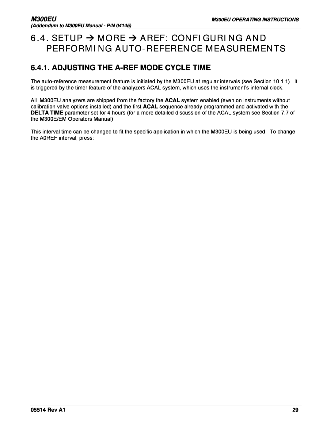 Teledyne Model 300EU manual Adjusting The A-Ref Mode Cycle Time, M300EU, Rev A1 
