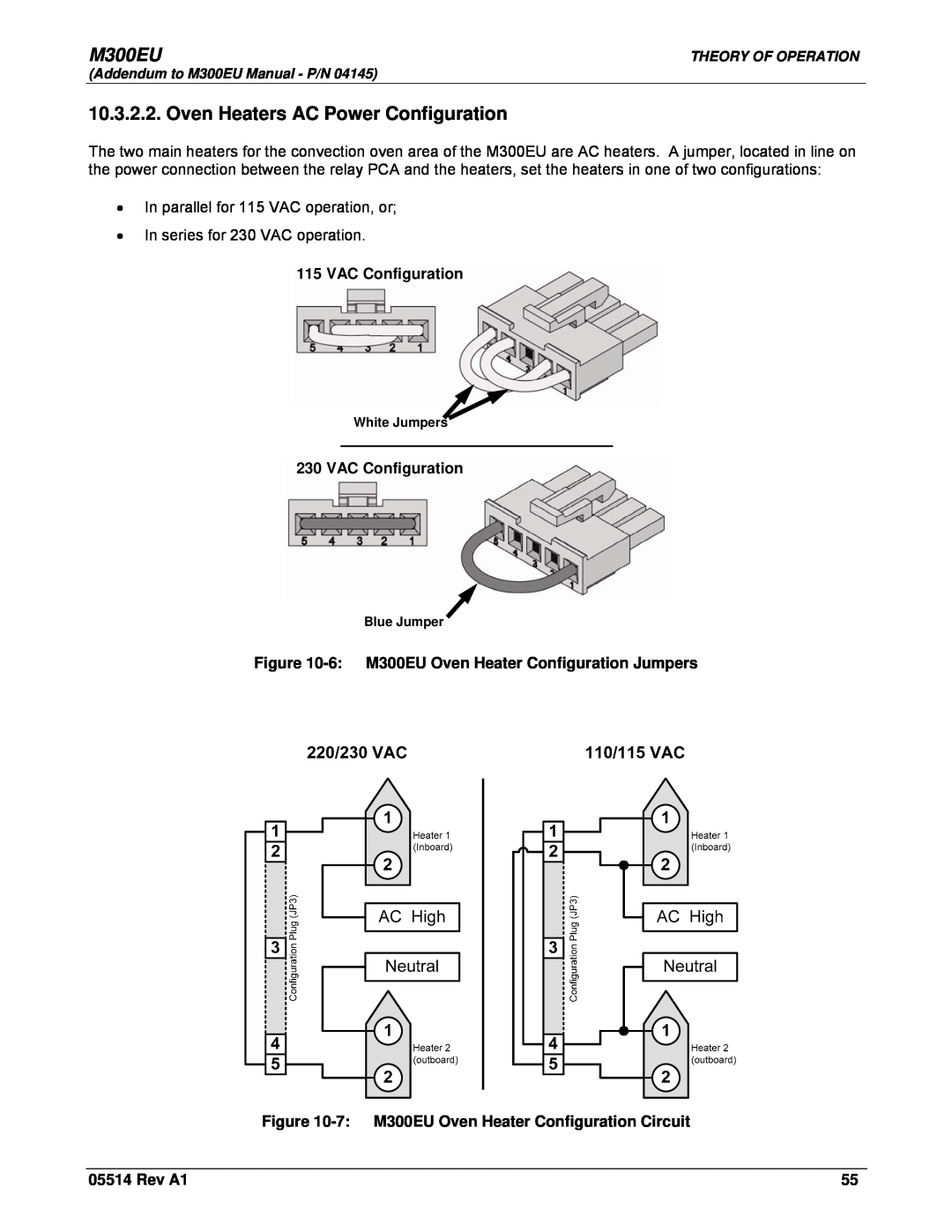Teledyne Model 300EU manual Oven Heaters AC Power Configuration, M300EU, VAC Configuration, Rev A1 