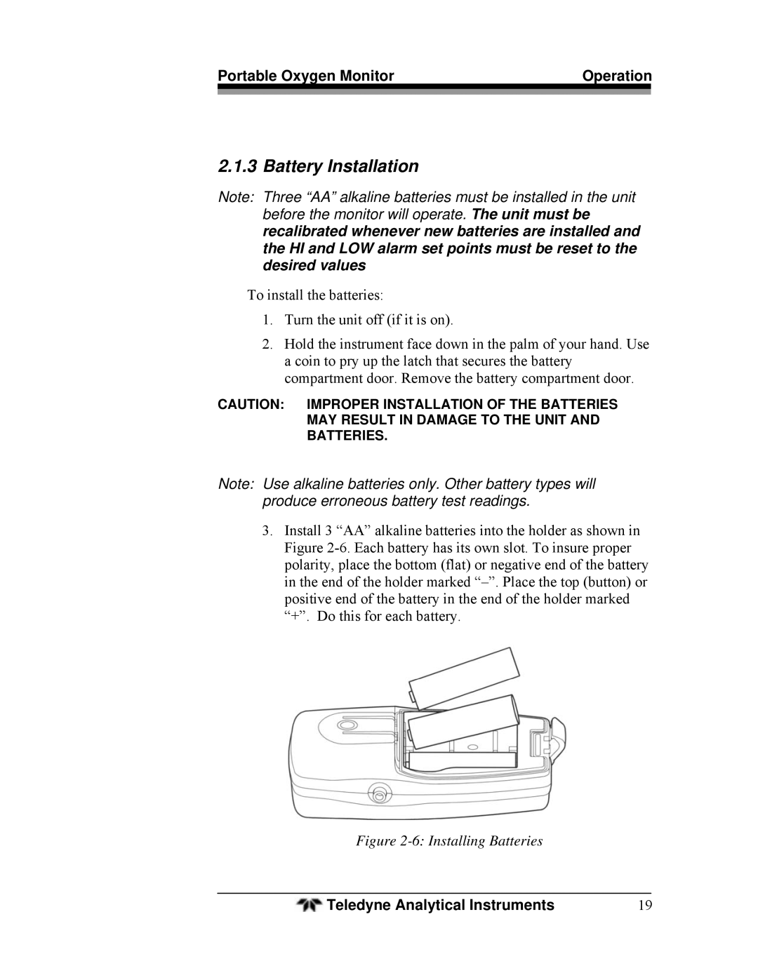 Teledyne MX300-I manual Battery Installation, Installing Batteries 