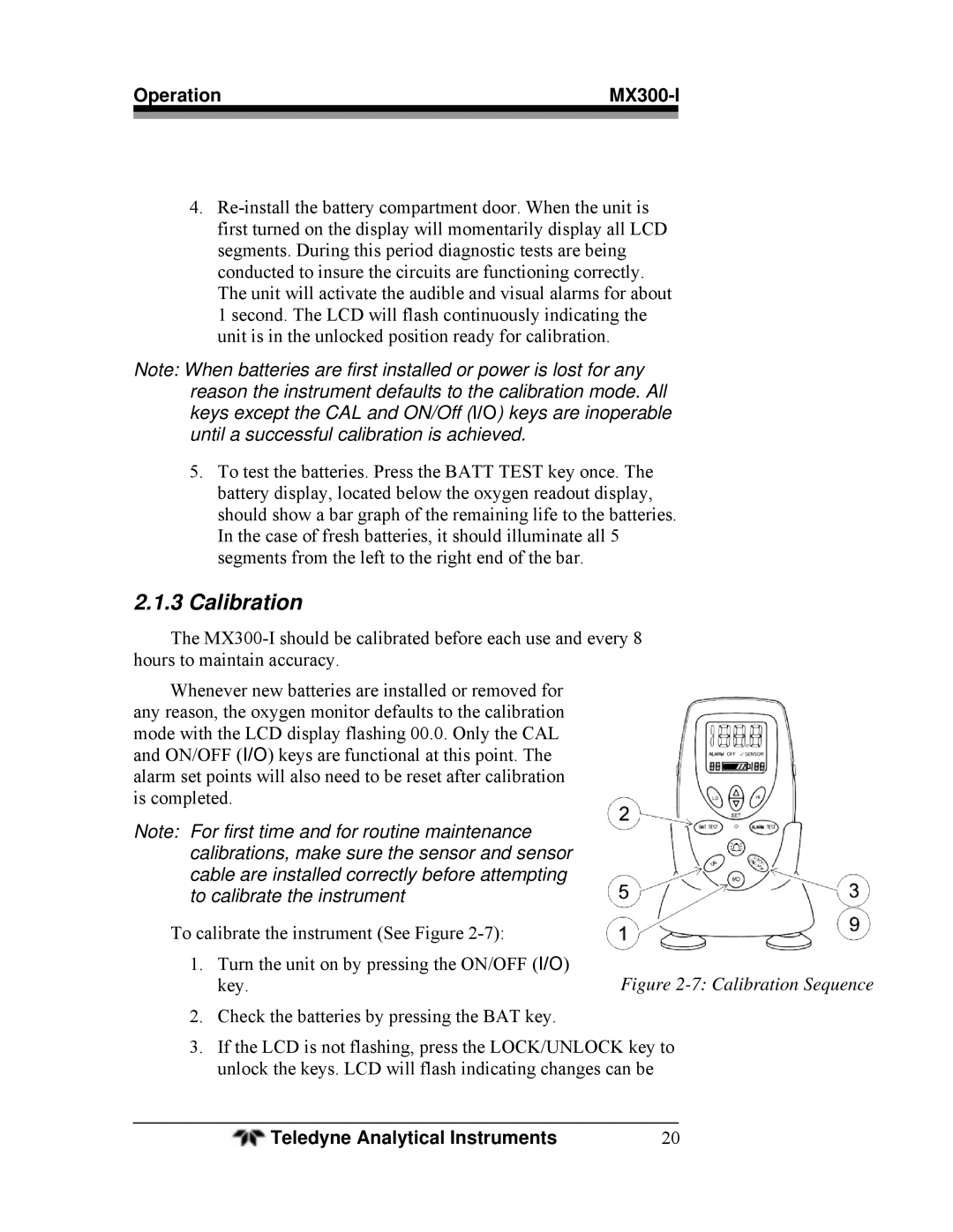 Teledyne MX300-I manual Calibration Sequence 