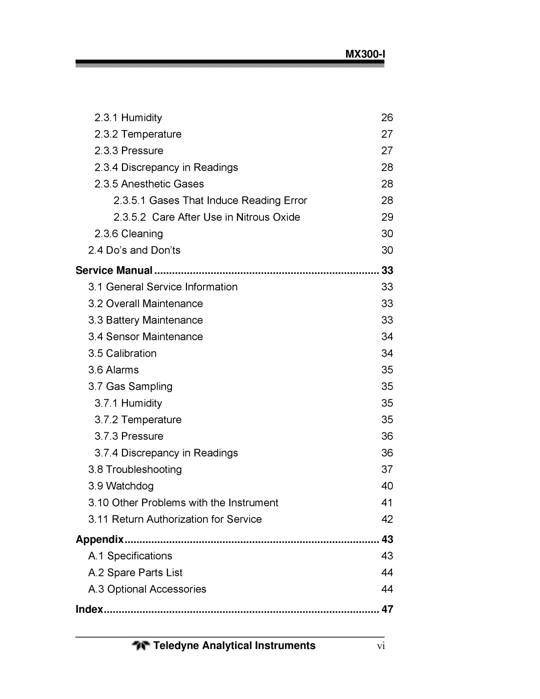 Teledyne MX300-I manual Appendix 