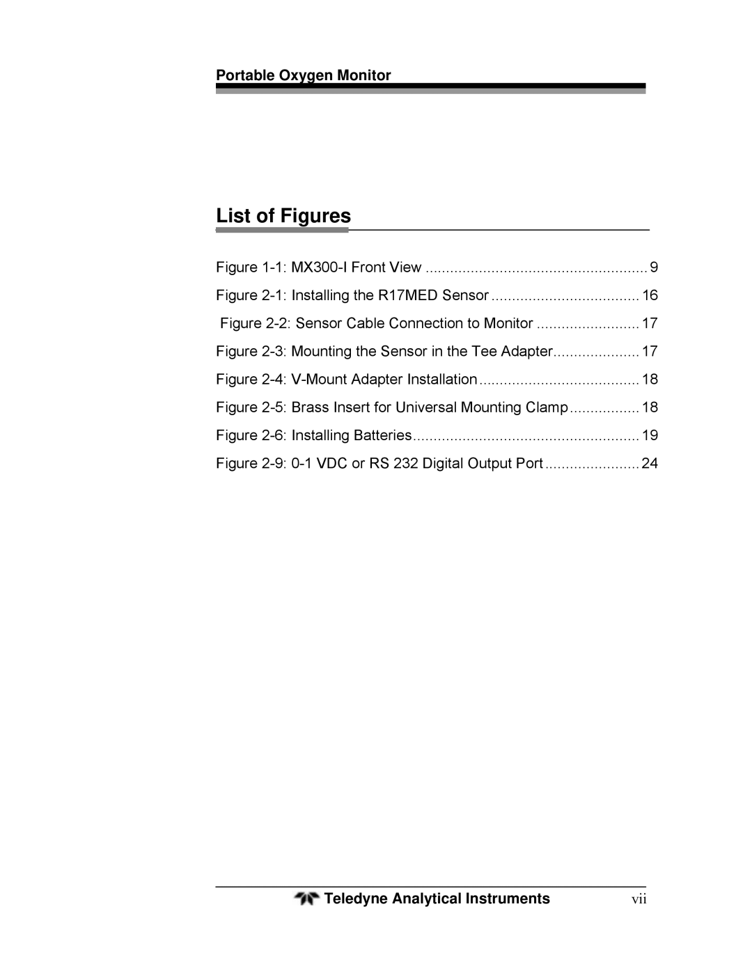 Teledyne manual List of Figures, MX300-I Front View 