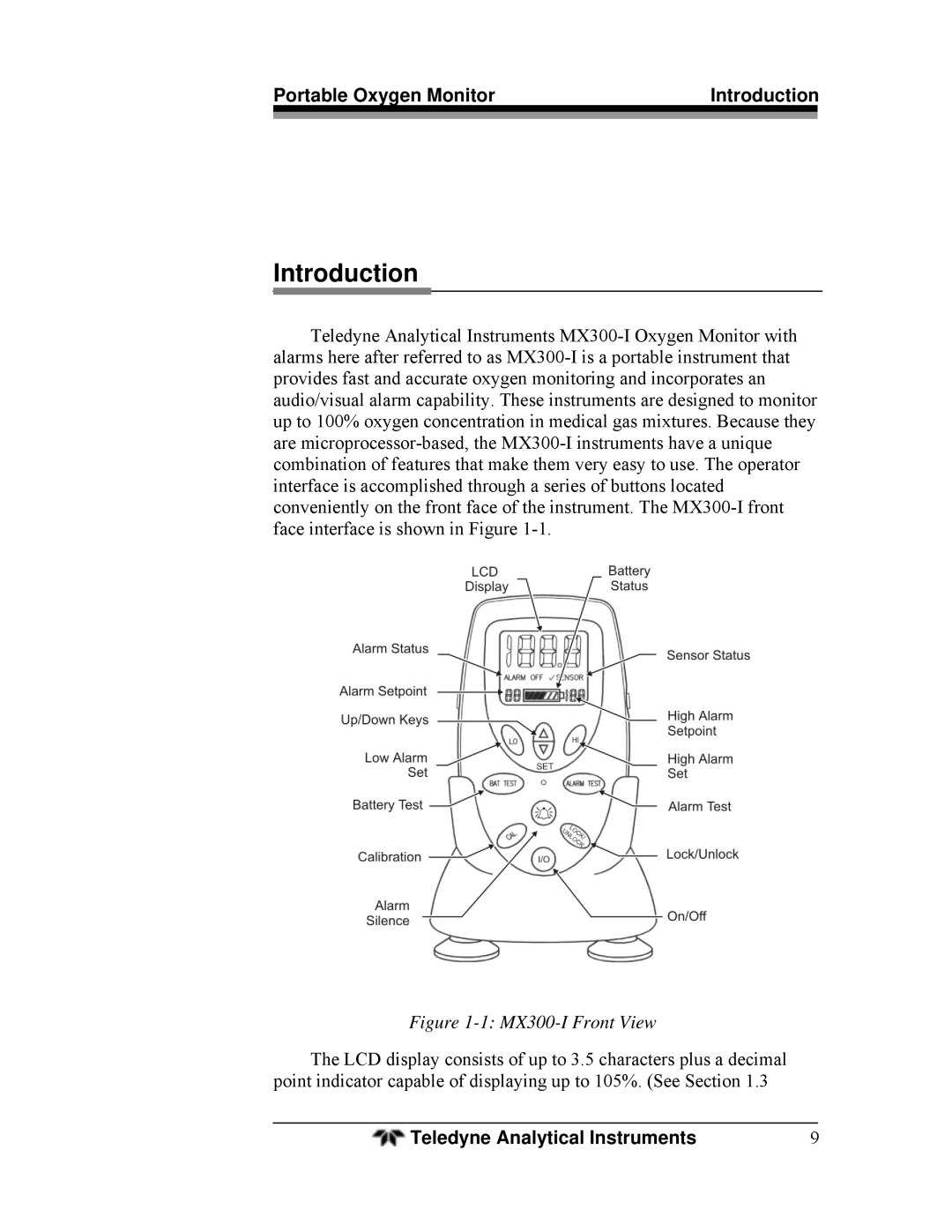 Teledyne manual Introduction, MX300-I Front View 