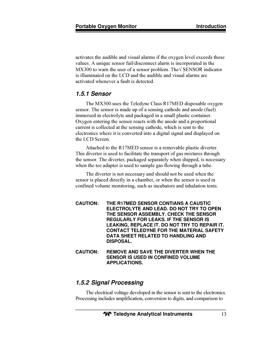 Teledyne MX300 manual Sensor, Signal Processing 