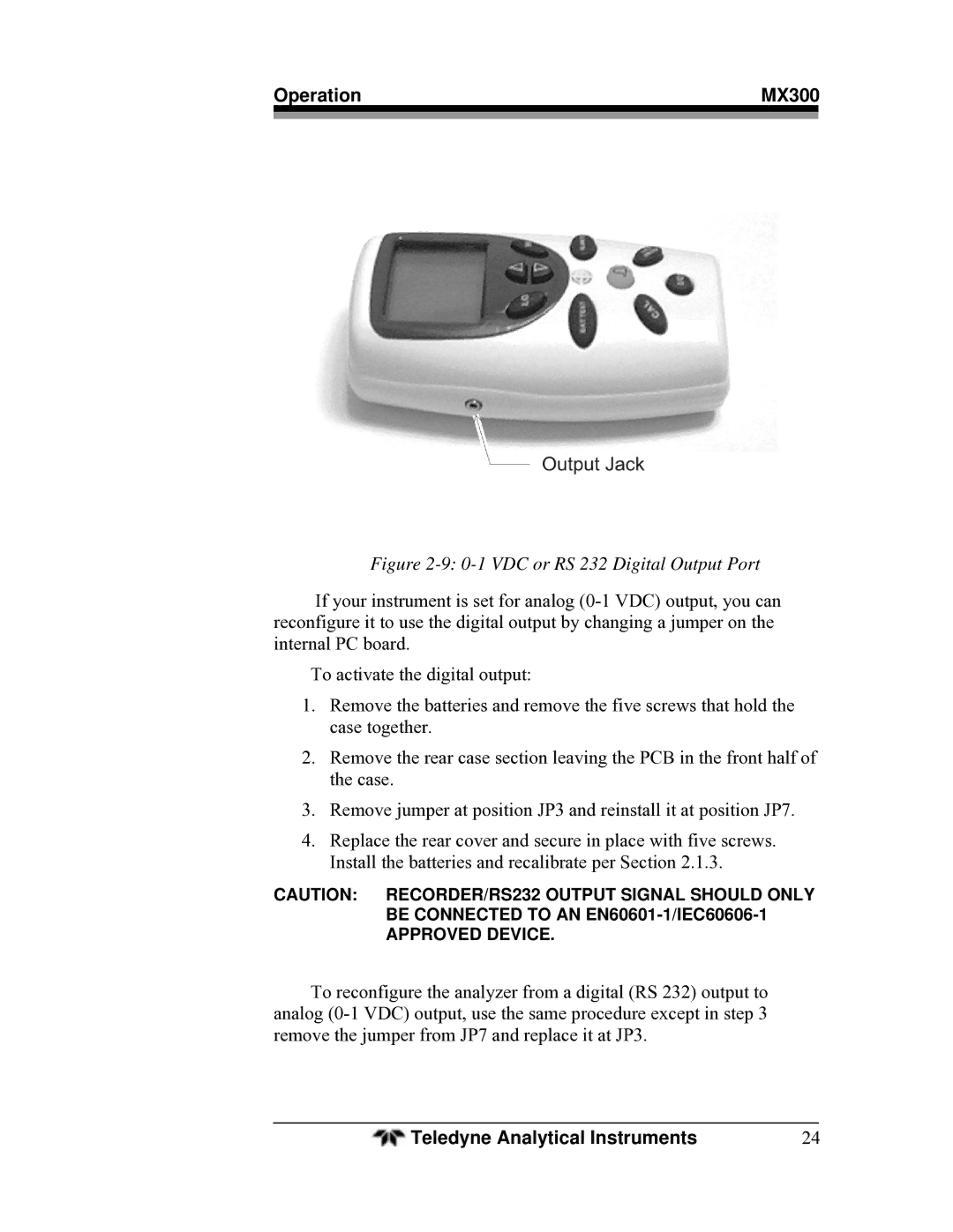 Teledyne MX300 manual VDC or RS 232 Digital Output Port 