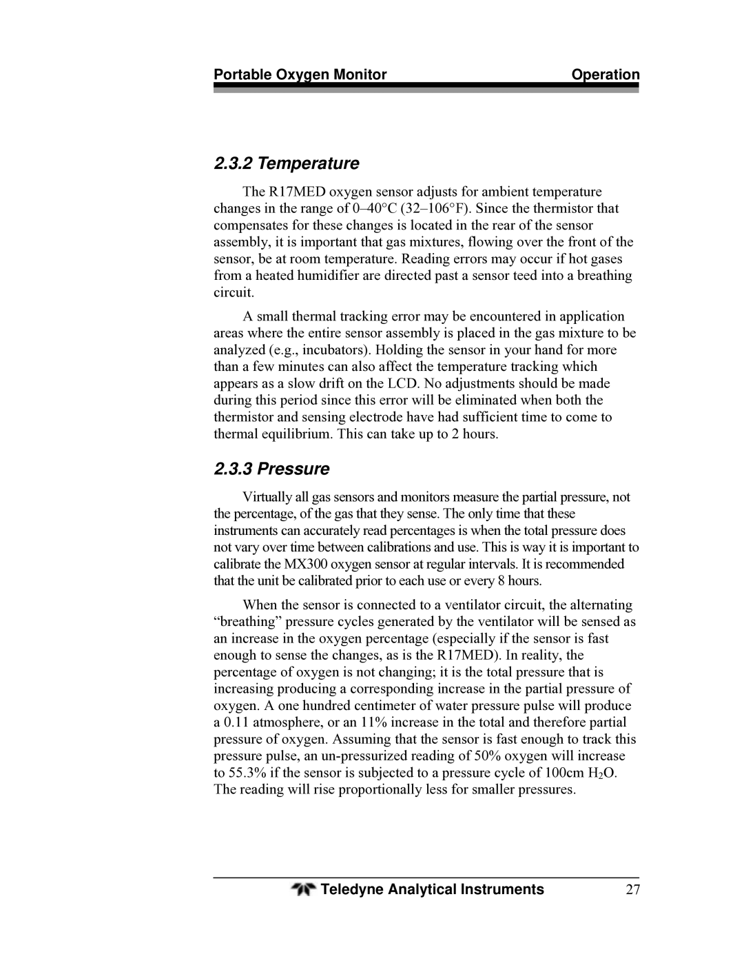 Teledyne MX300 manual Temperature, Pressure 