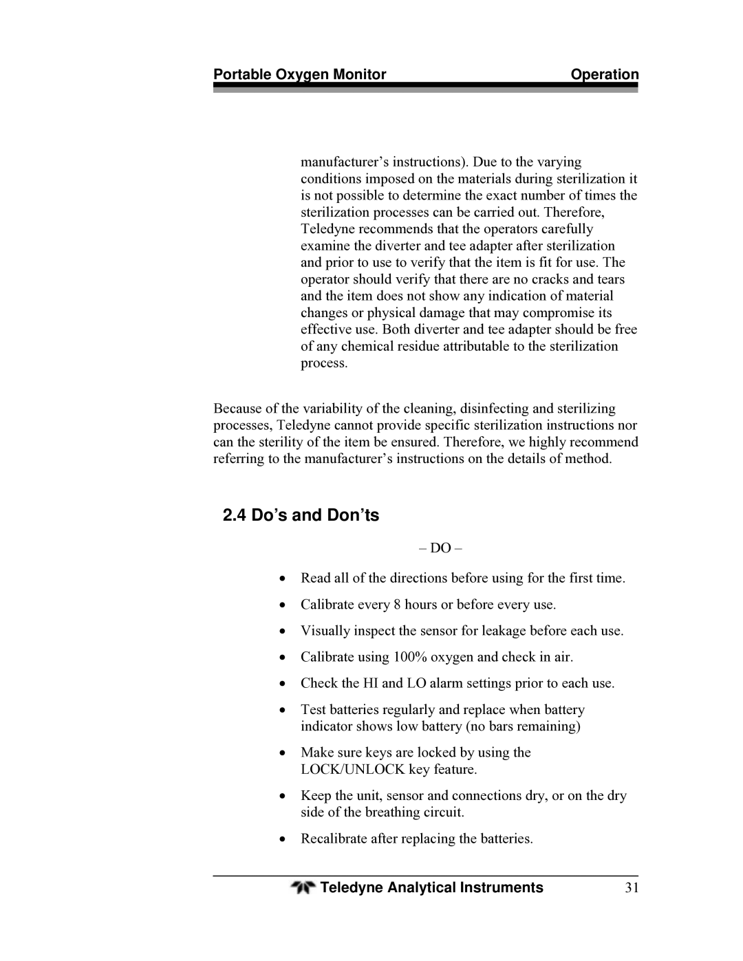 Teledyne MX300 manual Do’s and Don’ts 