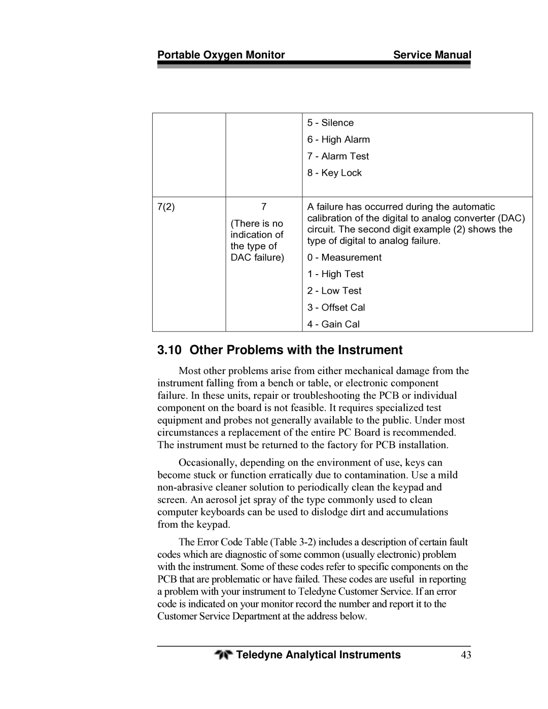 Teledyne MX300 manual Other Problems with the Instrument 