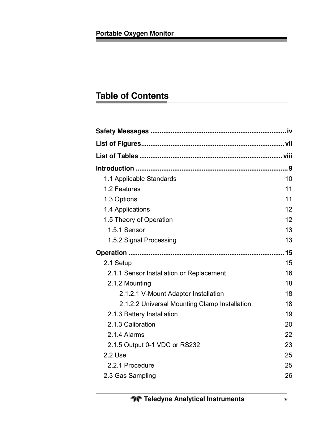 Teledyne MX300 manual Table of Contents 