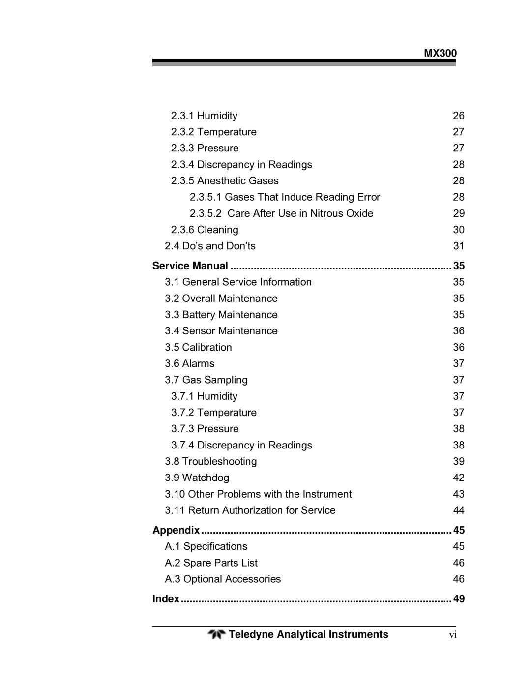 Teledyne MX300 manual Appendix 